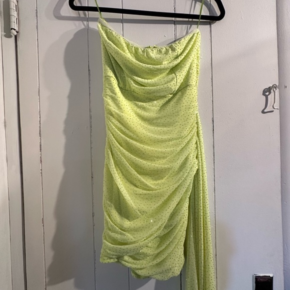 AKIRA Silver Rhinestone Lime Green Draped Dress - Picture 4 of 7